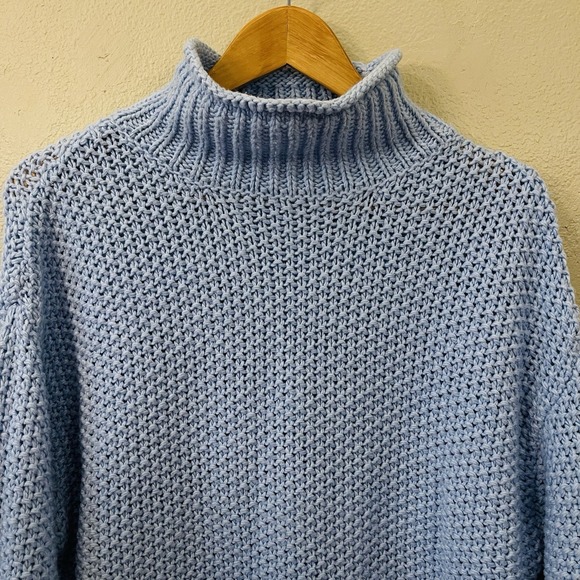 A.n.a. Chunky Knit Sweater Blue Turtleneck Minimalist Homey Costal  Cozy Size L - Picture 2 of 8